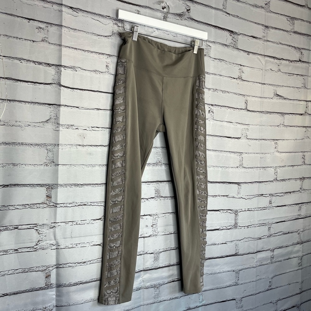 BSP Tan Ribbed Leggings Size L High-Waisted Stretchy Activewear Yoga Athletic - Picture 2 of 13